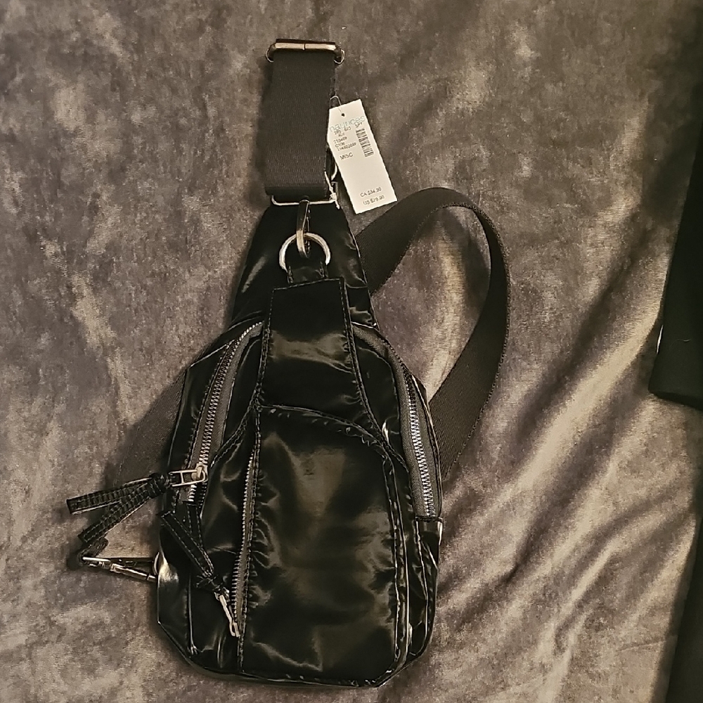 Maurices Shiny Black Crossbody Bag